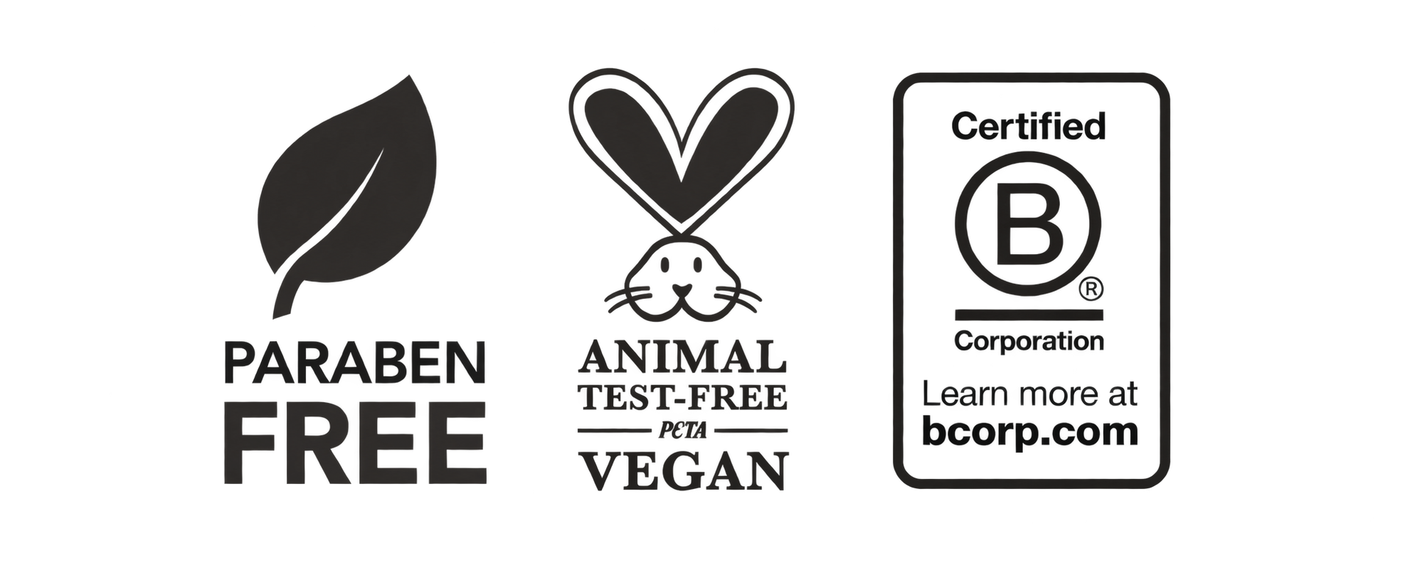 Paraben Free, Animal Test-Free Vegan und Certified B Corporation
